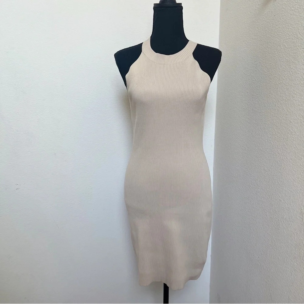 Sincerely Jules Bodycon‎ Ribbed Dress Beige Dress Large NWT